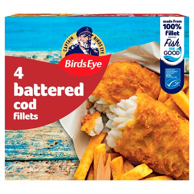 Birds Eye battered cod fillets 400g - British product