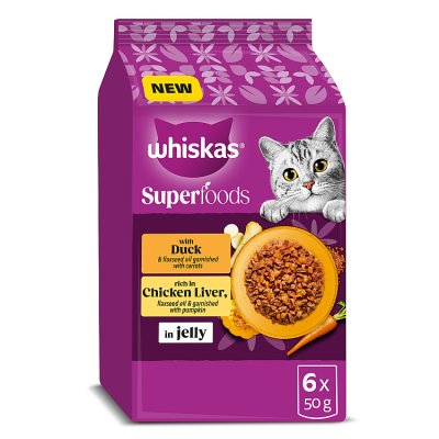 Whiskas Superfoods Poultry in Jelly cat food 6x50g, imported from the UK