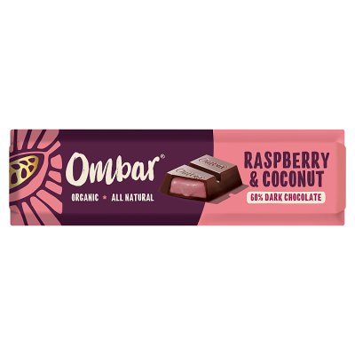 Ombar Coco Raspberry chocolate bar 42g, imported from the UK