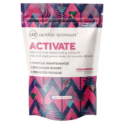 Active Woman protein powder strawberry 350g, imported from the UK