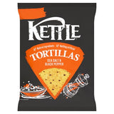 Kettle sea salt black pepper tortilla chips 140g, imported from the UK
