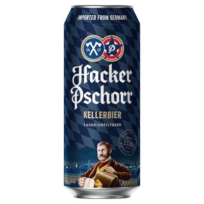 Hacker-Pschorr Kellerbier 500ml can, imported from the UK