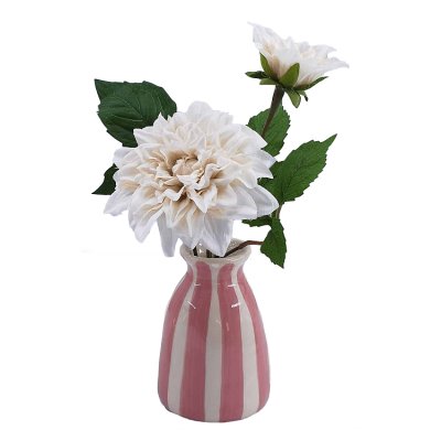 Curate faux floral in pink stripe pot 28cm - British product