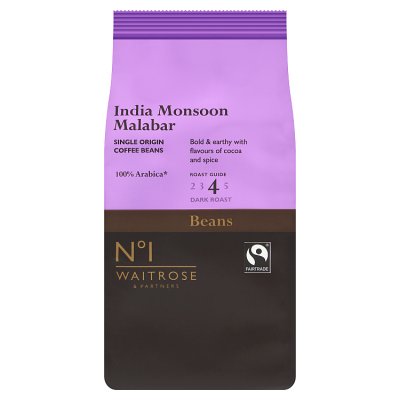 Waitrose No.1 India Monsoon Malabar coffee beans 227g (British brand)