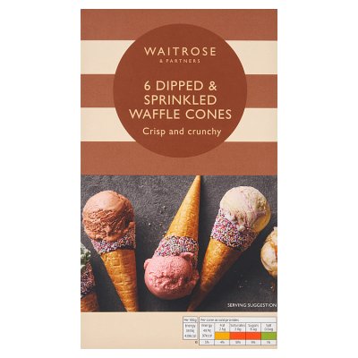 Waitrose dipped and sprinkled waffle cones pack of 6, UK version