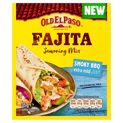 Old El Paso smoky BBQ extra mild fajita seasoning 35g, UK version