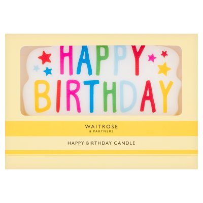 Waitrose Happy Birthday block cake candle - British product