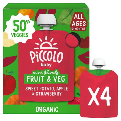 Piccolo Mini Blends sweet potato apple strawberry pouch 4x90g - British product