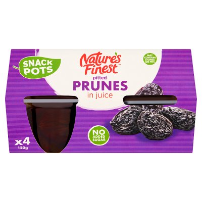 waitrose Nature's Finest Pitted Prunes in Juice No Added Sugar Snack Pots 4x120g- Buy online at McGrocer