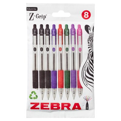 Zebra Z-Grip pack of 8 assorted ballpoint pens (British brand)