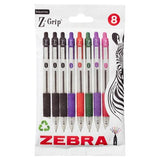 Zebra Z-Grip pack of 8 assorted ballpoint pens (British brand)