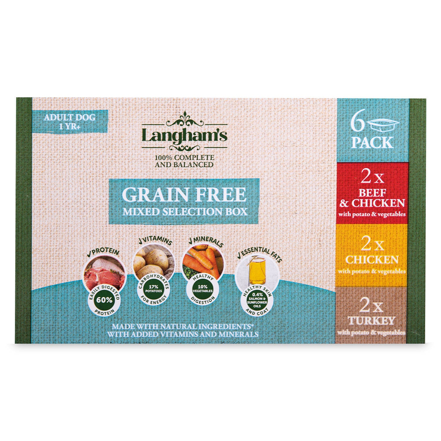Langhams grain free dog food mixed selection 6x395g - British product