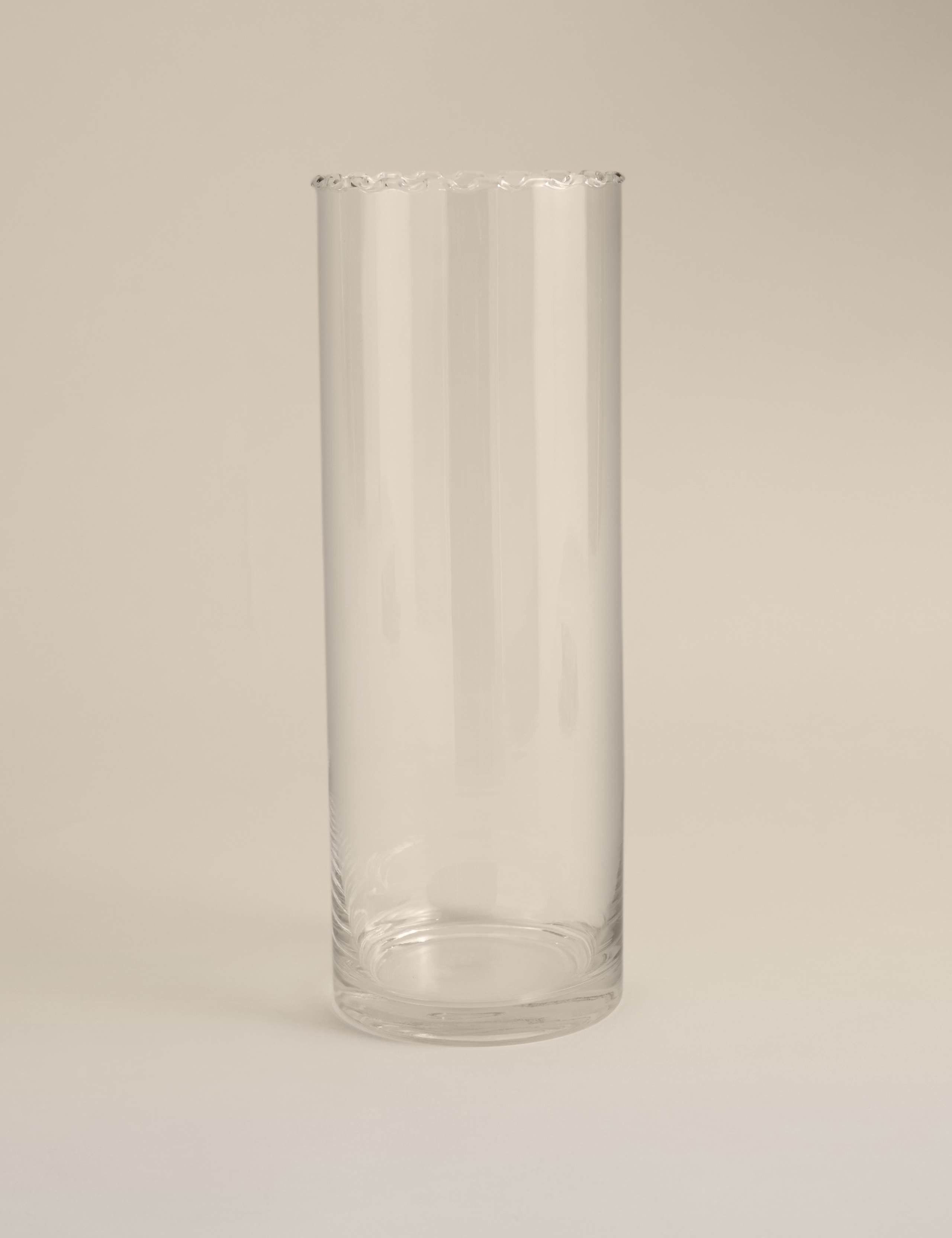 Large cylinder frill top glass vase (British brand)