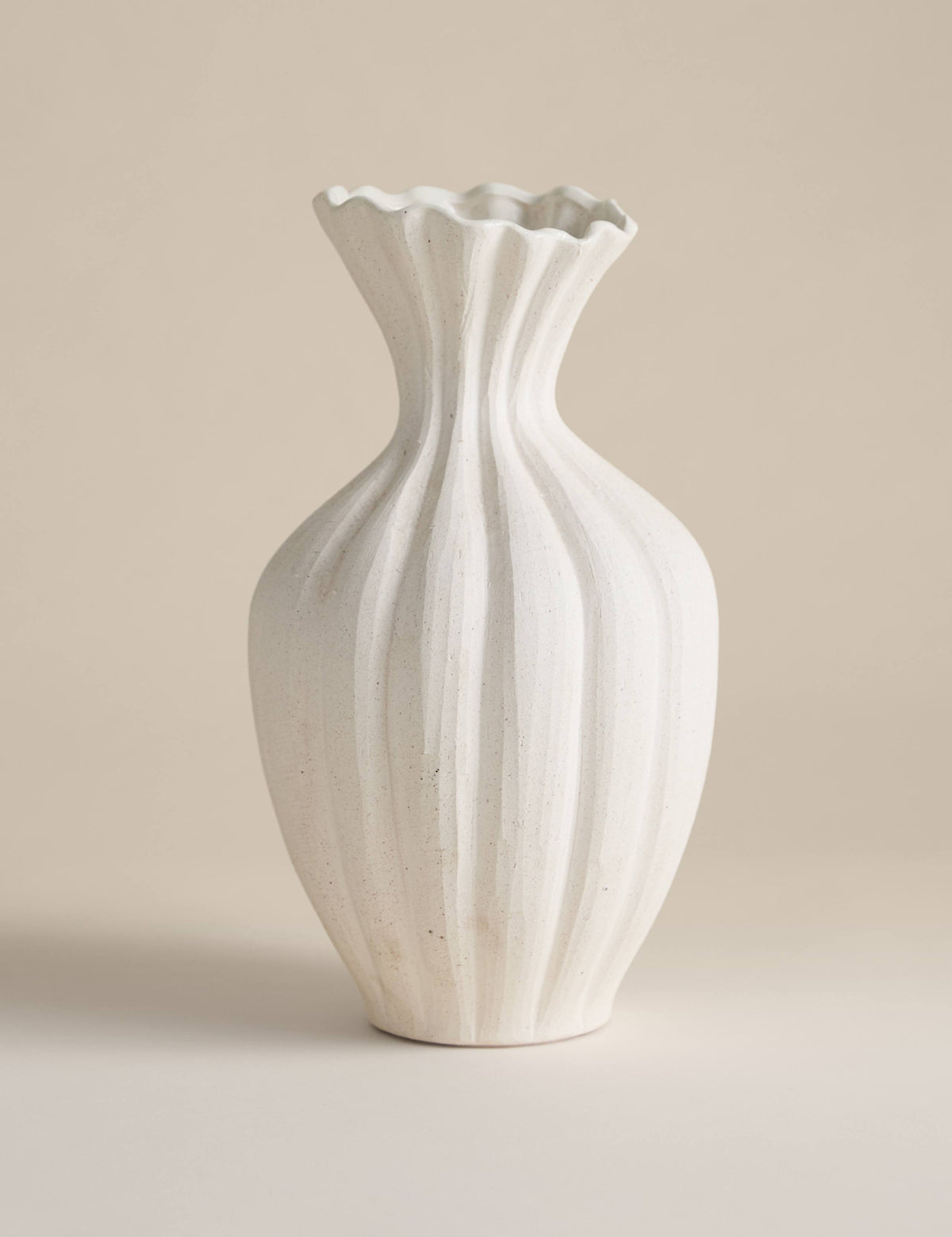 Large Fluted Neck Ceramic Vase