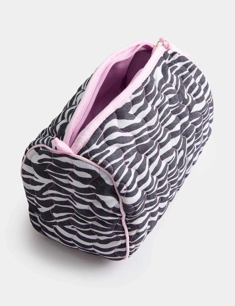 Large quilted toiletry bag with zebra print - British product