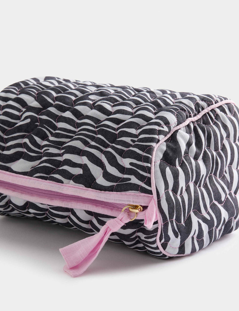 Large quilted toiletry bag with zebra print - British product