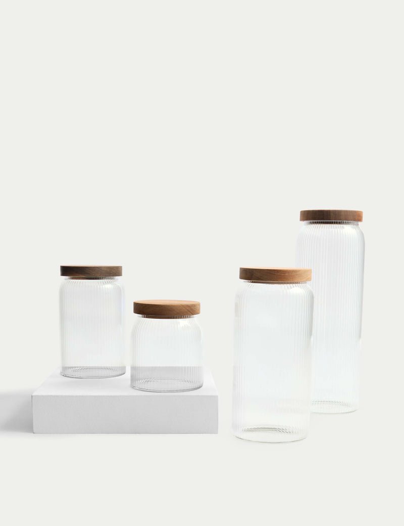 Large Ribbed Glass Storage Jar 1290 Millilitre, UK version