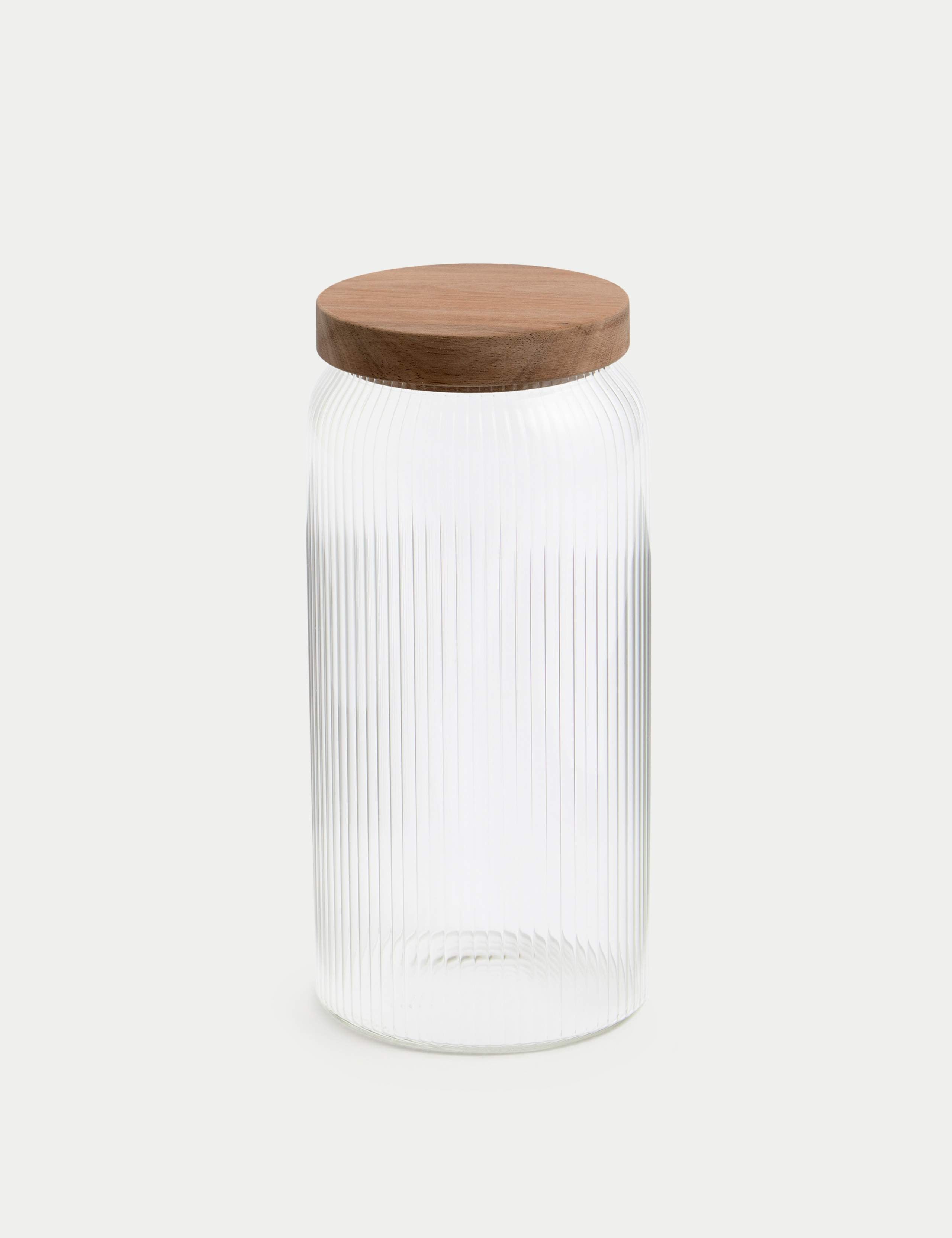 Grand bocal de rangement en verre nervuré de 1290 millilitres, version britannique