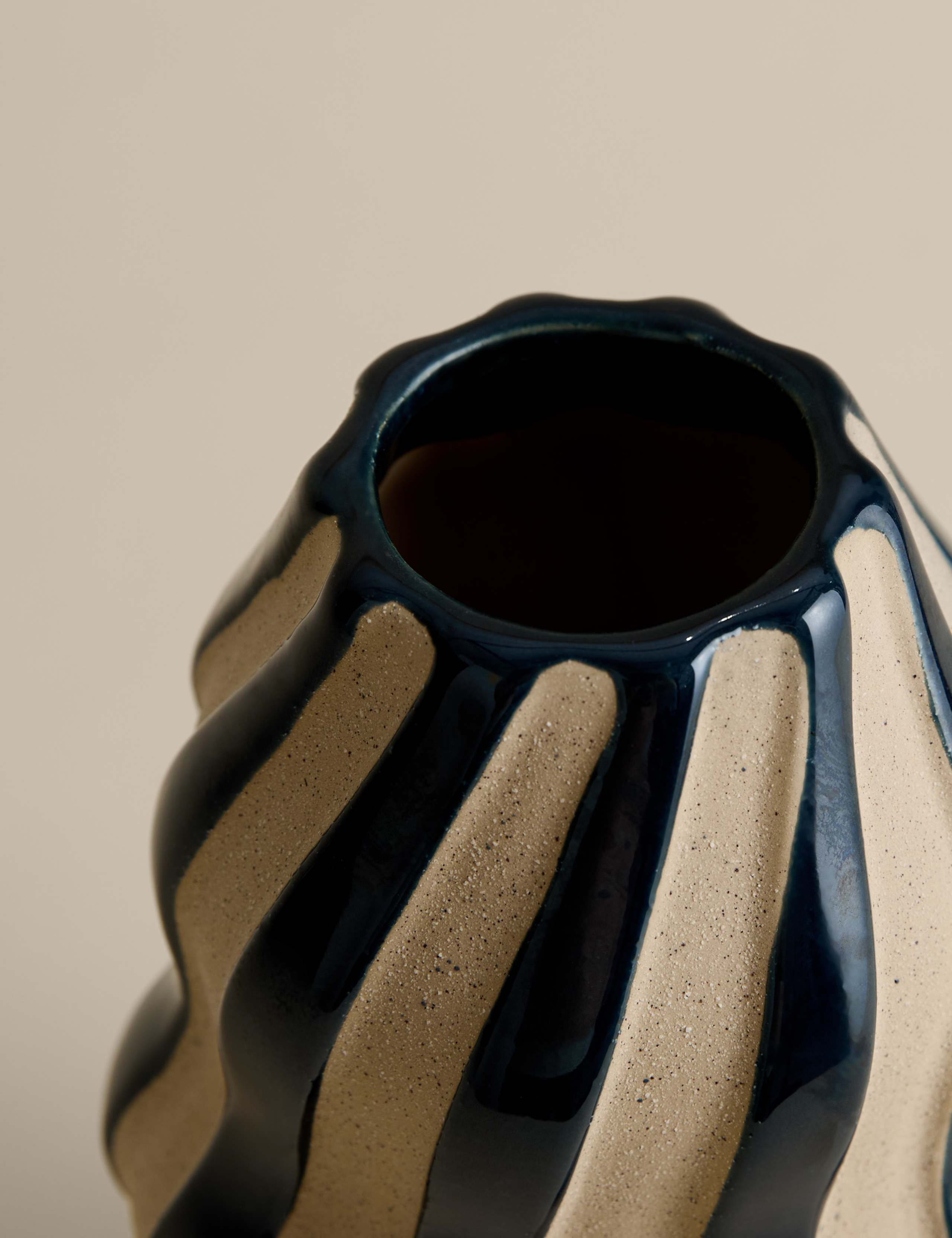 Large striped ceramic vase 30cm height, UK version