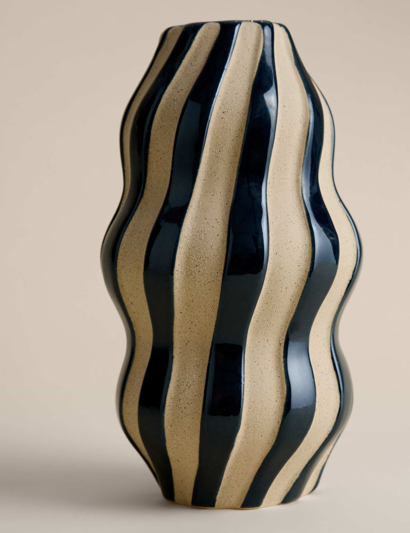 Large striped ceramic vase 30cm height, UK version