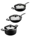 Large pan assortment with saucepan, stock pot and wok options (British brand)