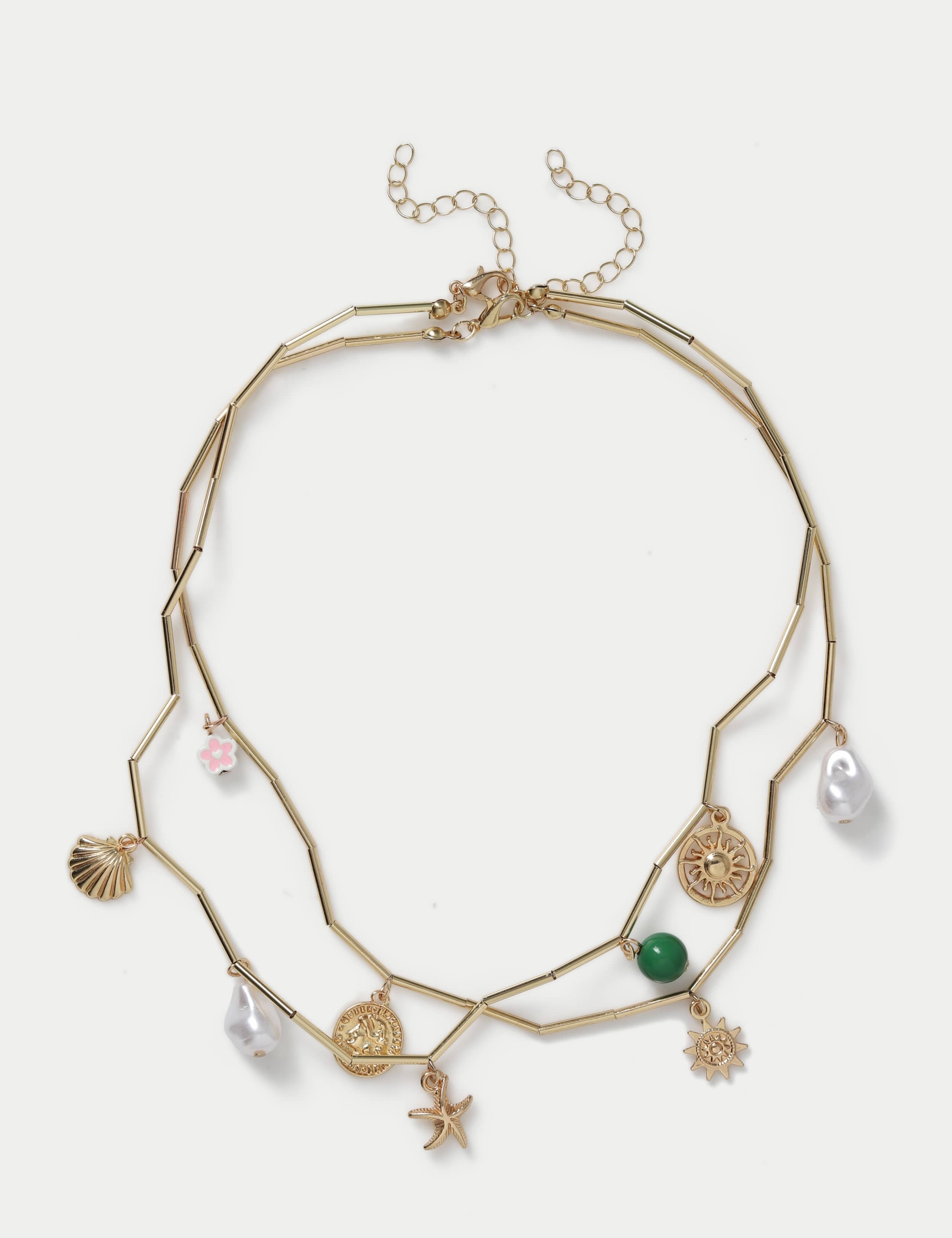 Layered fashion necklace 450 mm metal and plastic - British product
