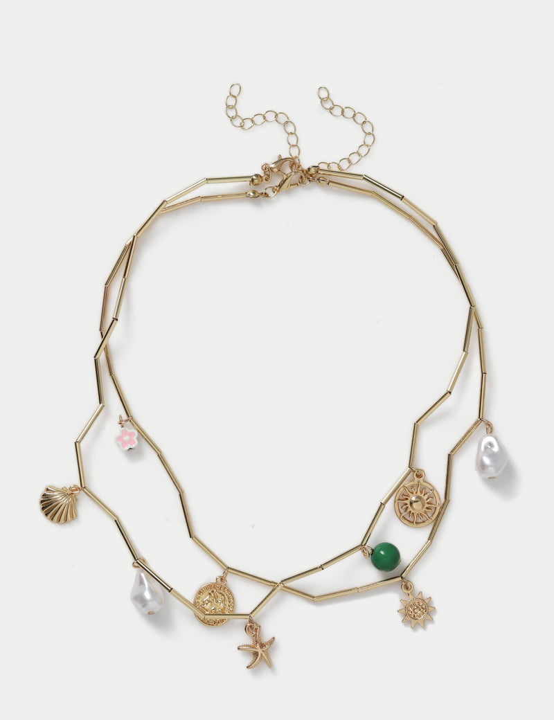 Layered fashion necklace 450 mm metal and plastic - British product