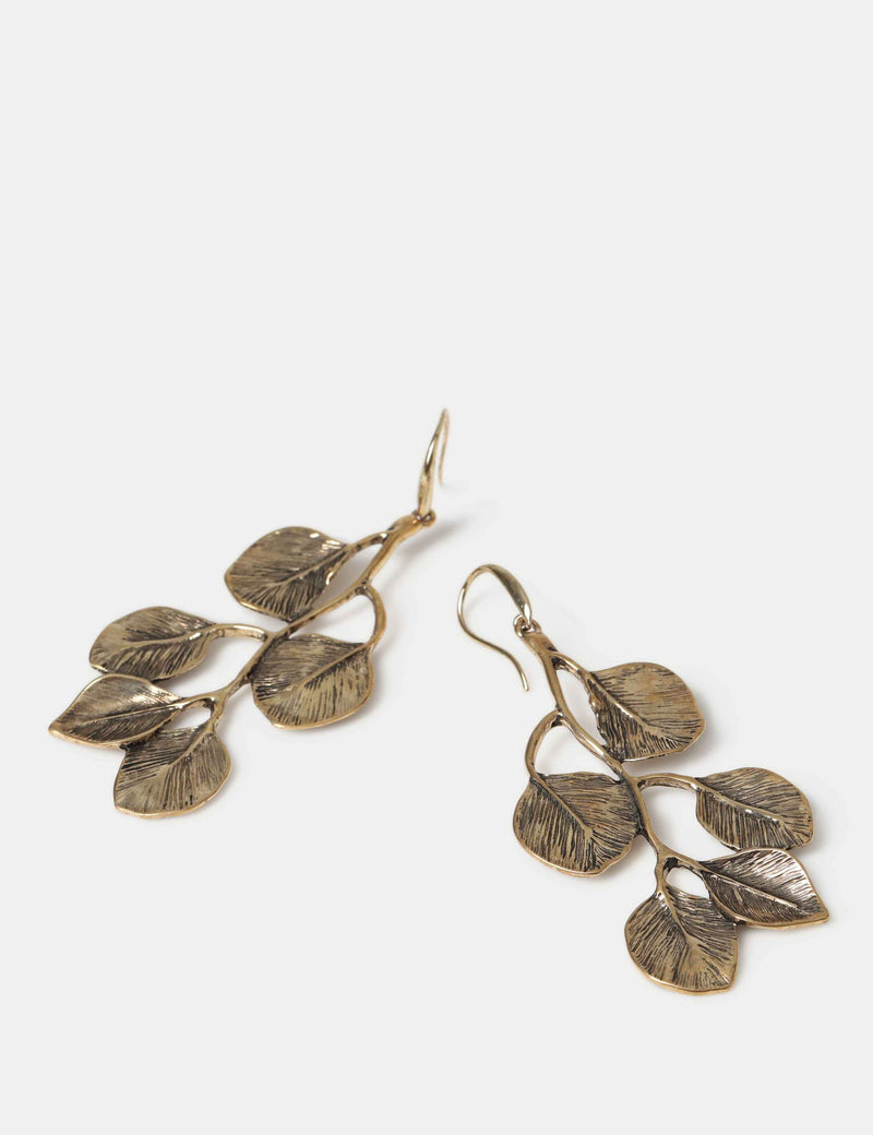 Leaf Drop Earrings, drop earrings in zinc alloy and brass (British brand)