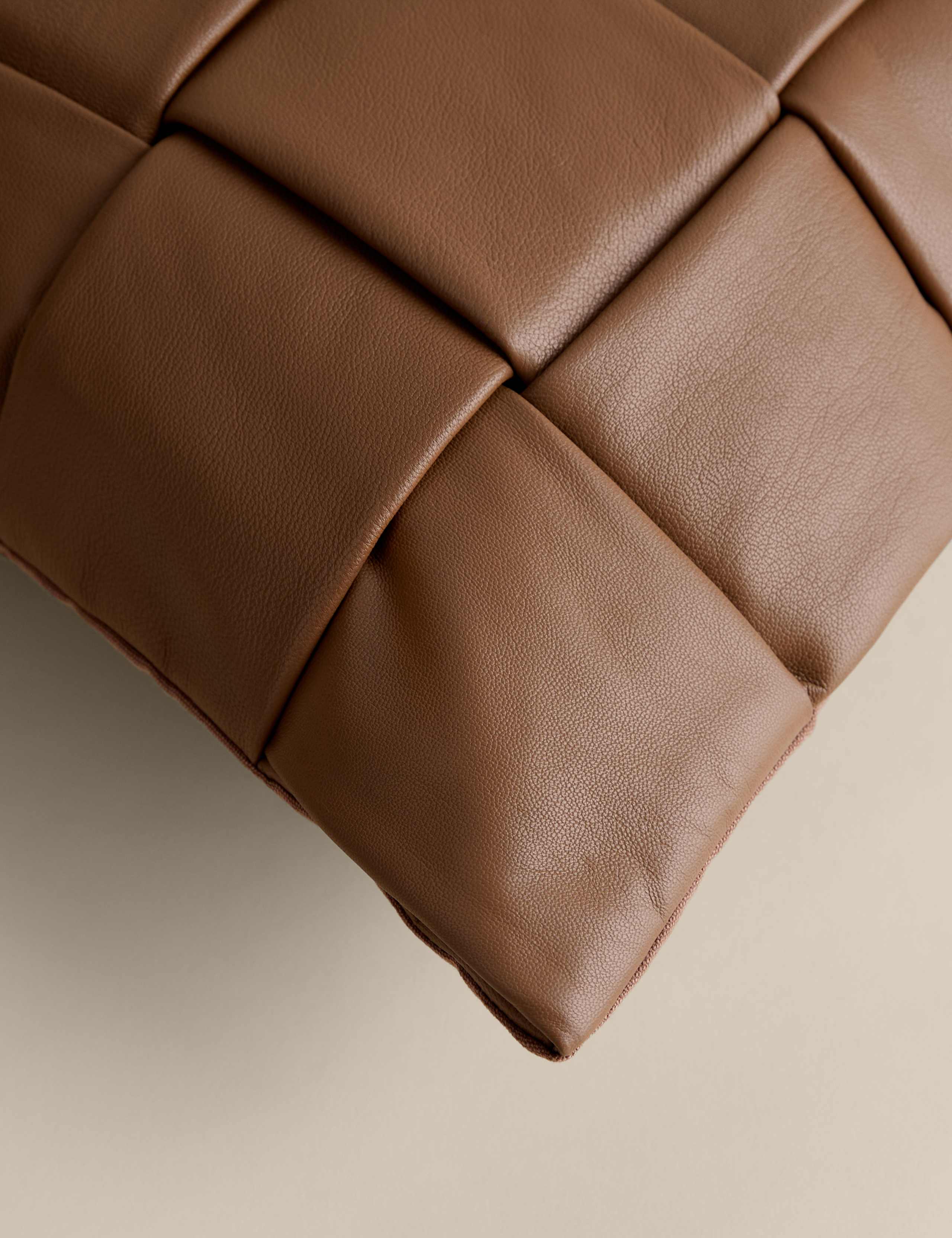 Leather basket weave cushion feather filling (British brand)