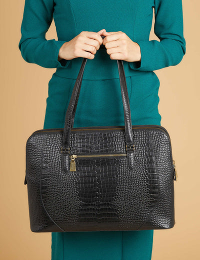 M&S Jones Bootmaker Leather Croc Effect Tote Bag- Buy online at McGrocer