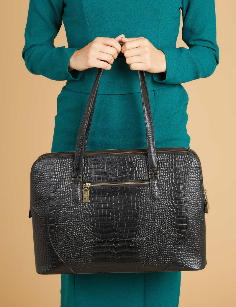 Jones Bootmaker leather croc effect tote bag, imported from the UK