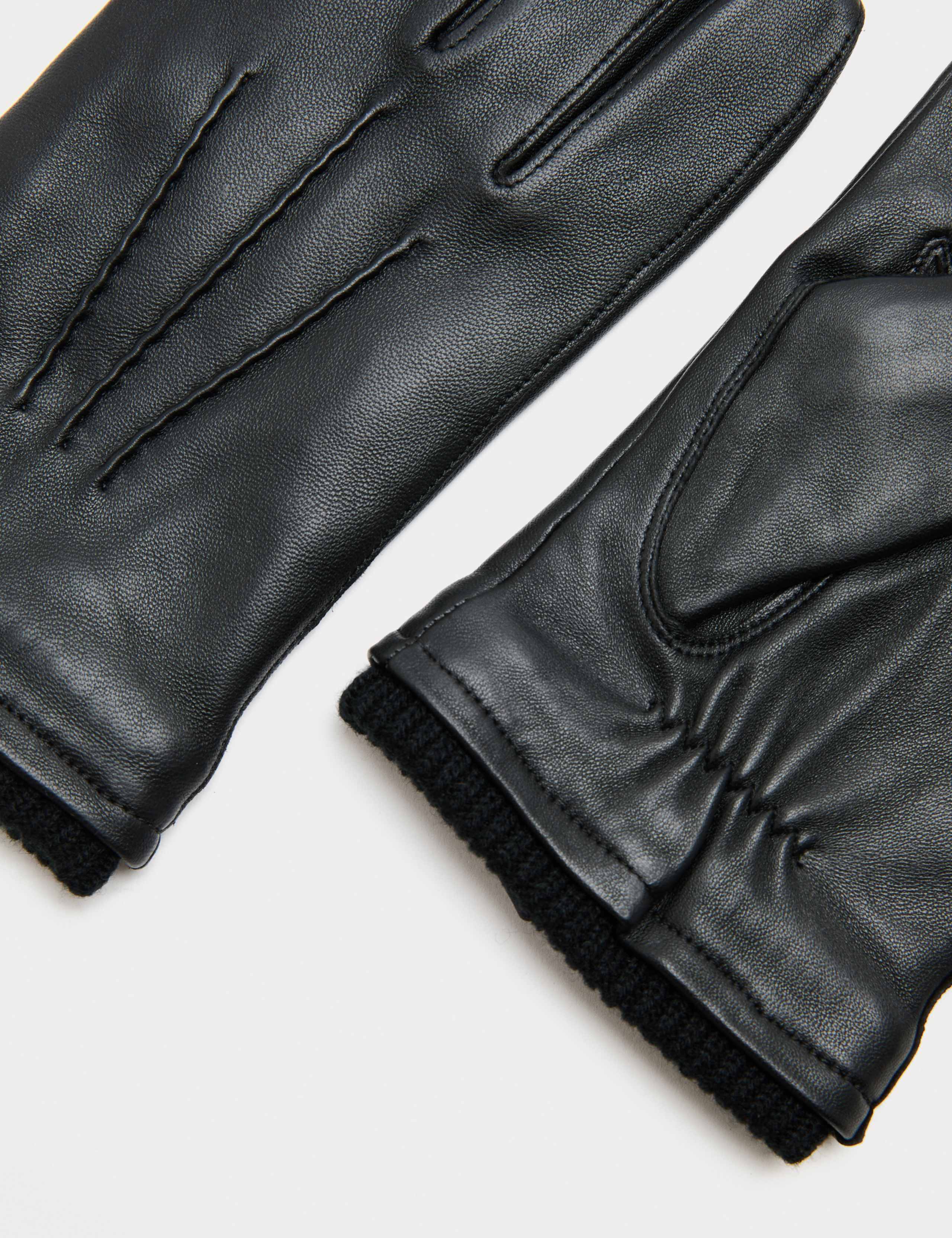 M&S leather cuffed gloves with lining and ribbed cuffs (British brand)