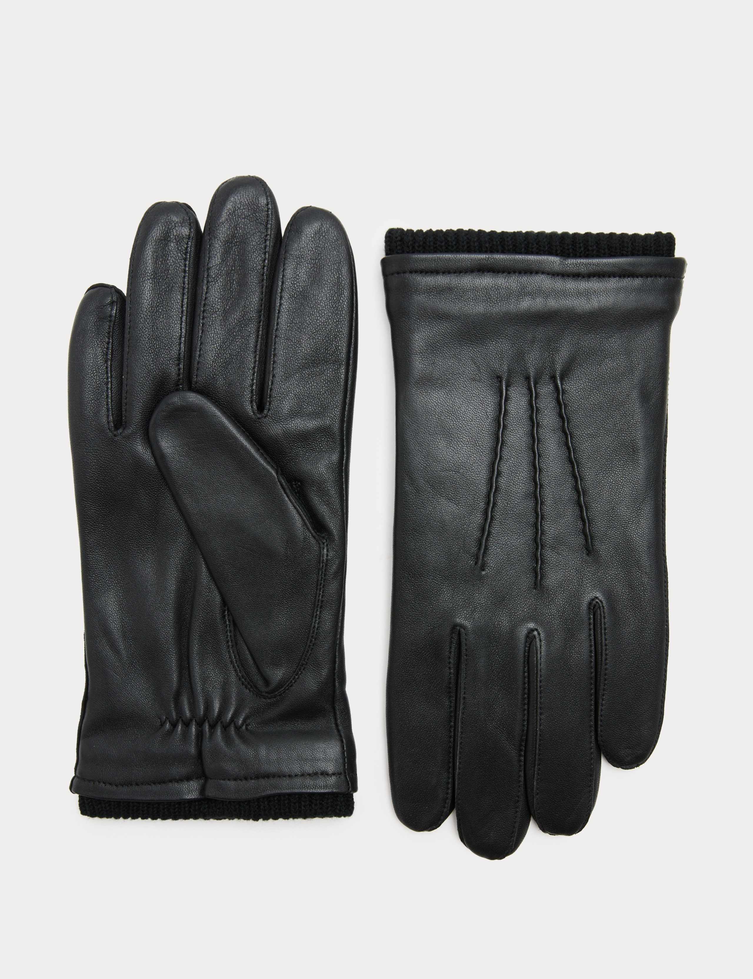 M&S leather cuffed gloves with lining and ribbed cuffs (British brand)