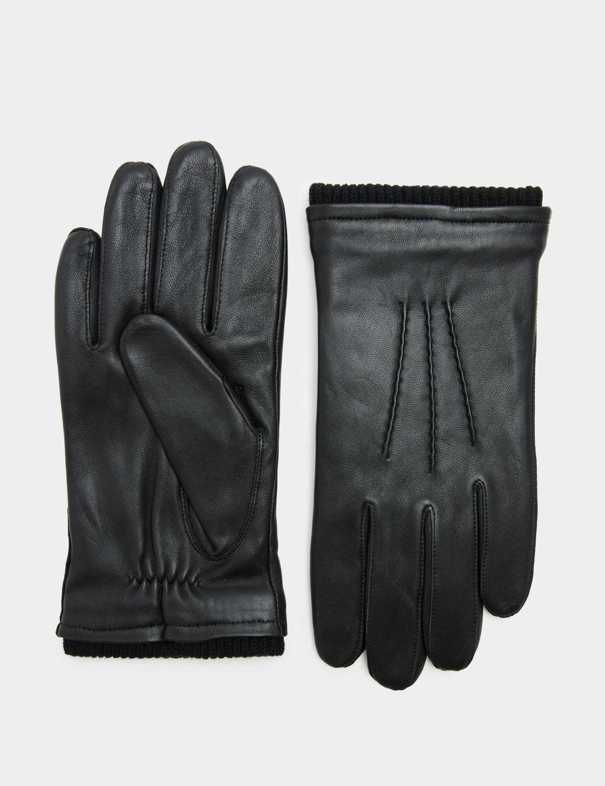 M&S leather cuffed gloves with lining and ribbed cuffs (British brand)
