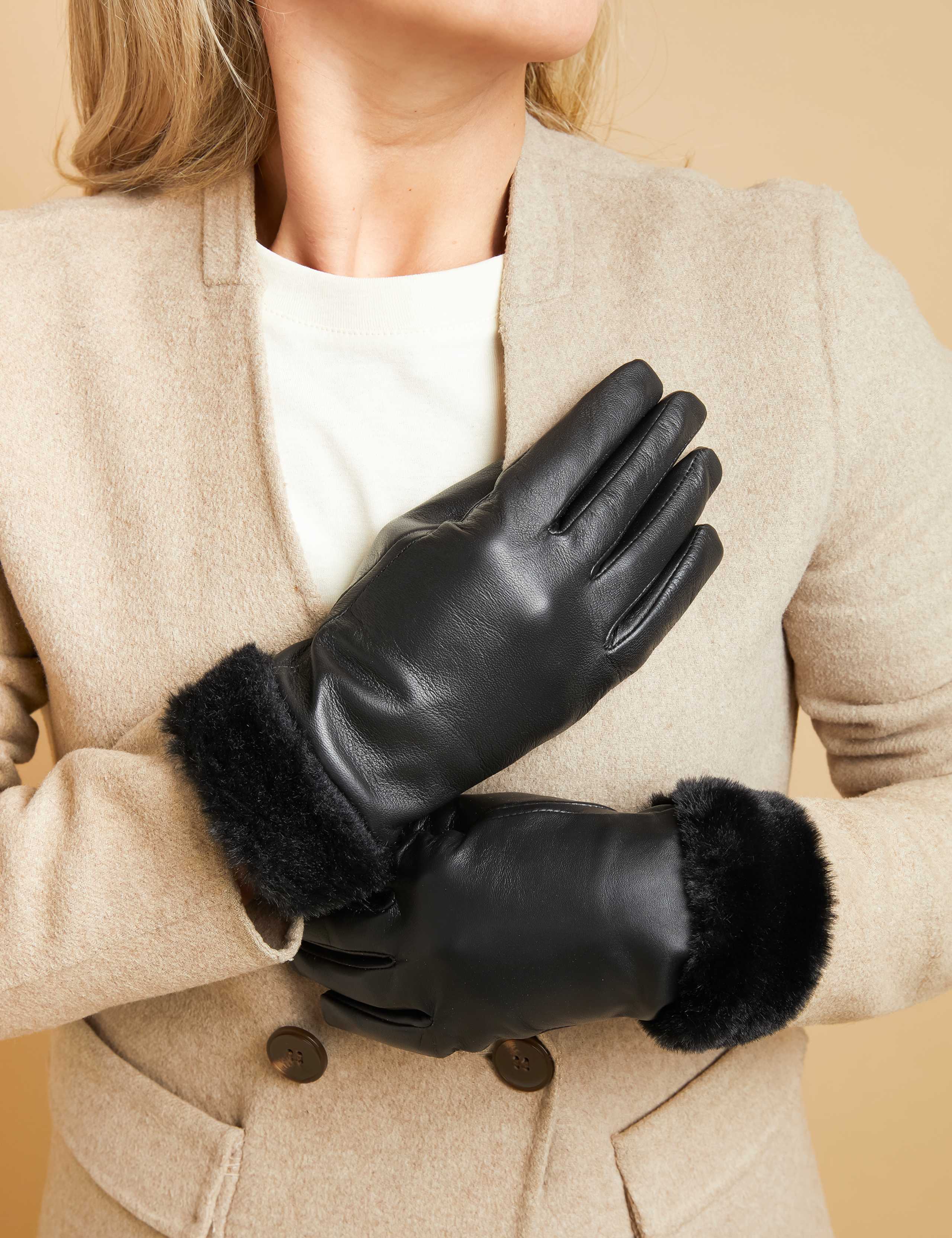 Jones Bootmaker faux fur cuffed leather gloves - British product