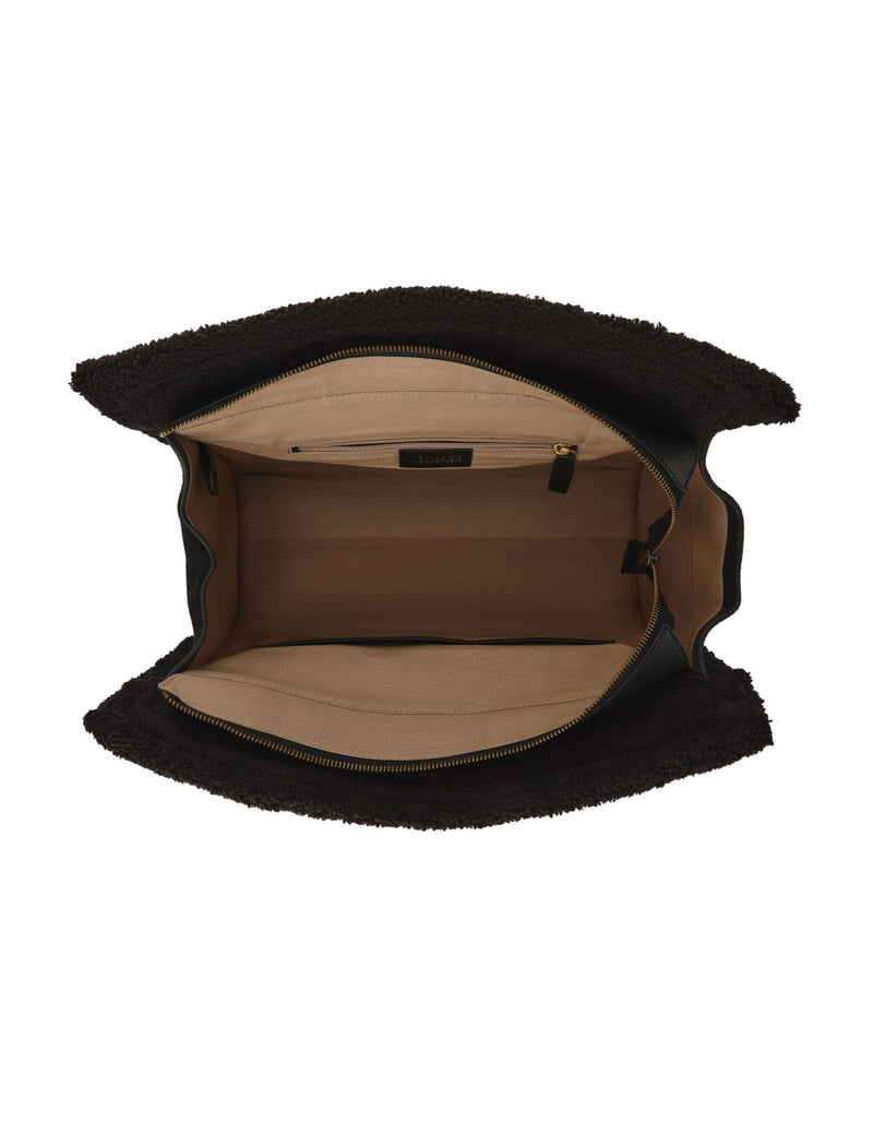 Jones Bootmaker leather fur trim shoulder bag, imported from the UK