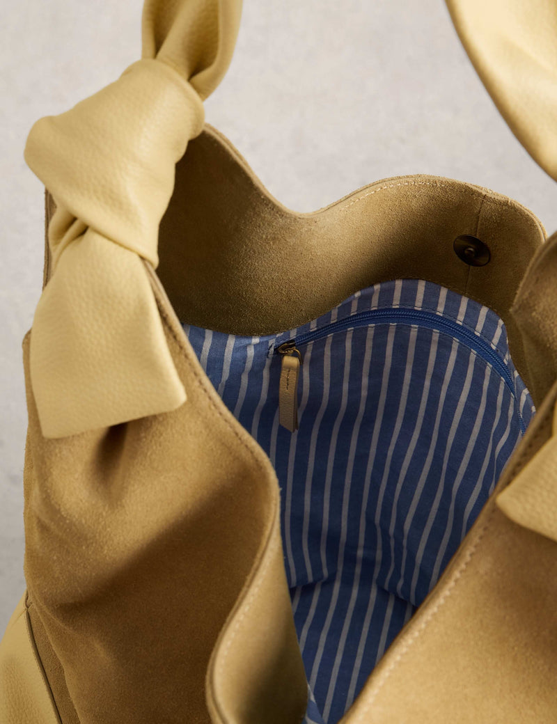 White Stuff leather knot shoulder bag with suede (British brand)