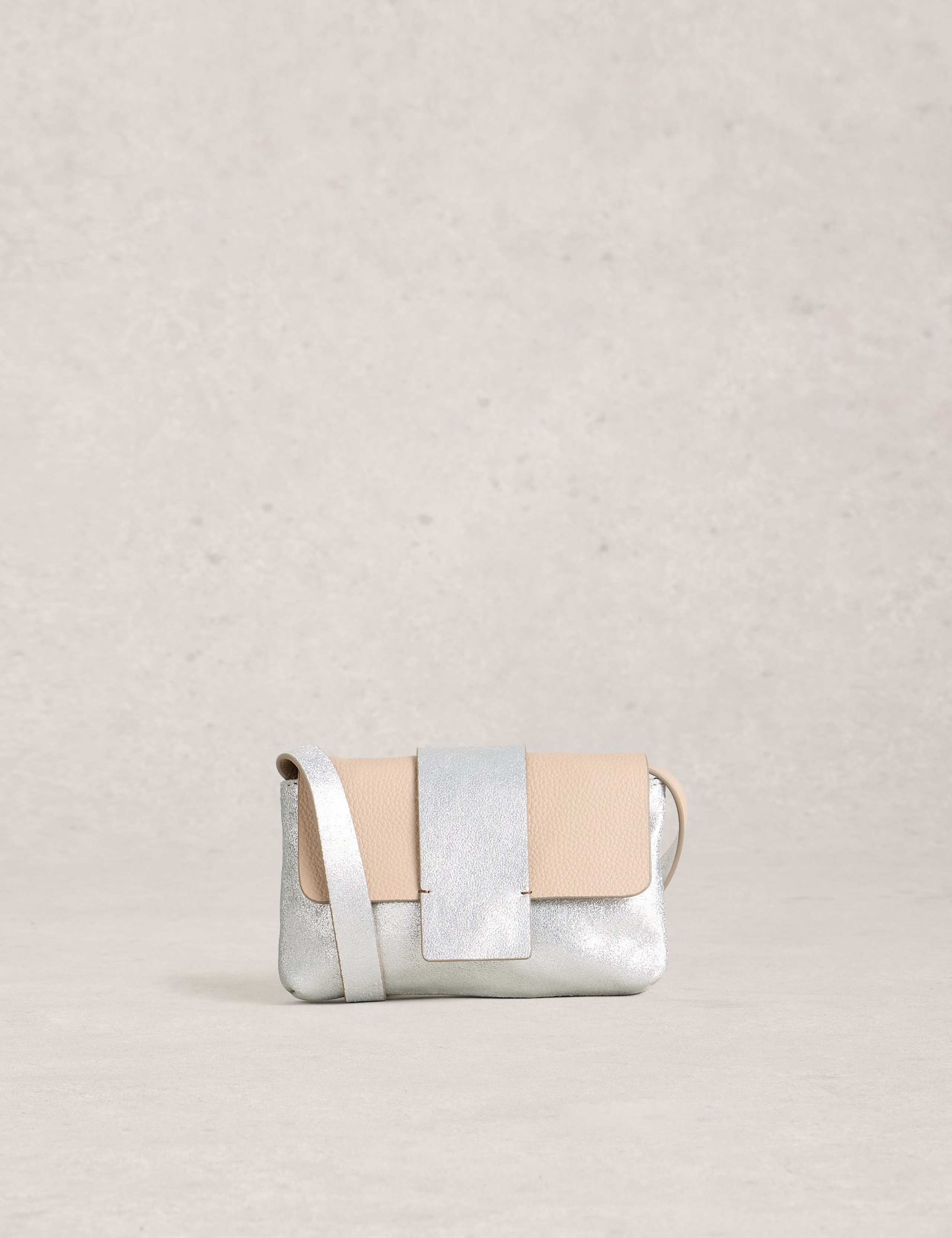 White Stuff leather metallic cross body bag, imported from the UK