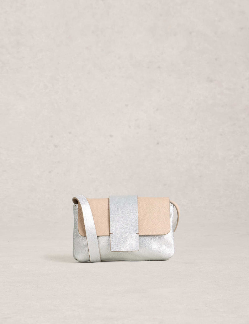 White Stuff leather metallic cross body bag, imported from the UK