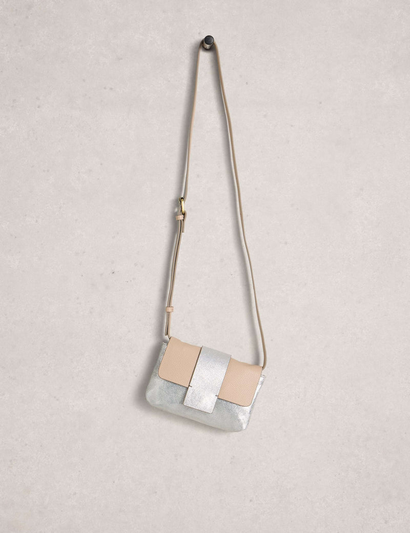 White Stuff leather metallic cross body bag, imported from the UK