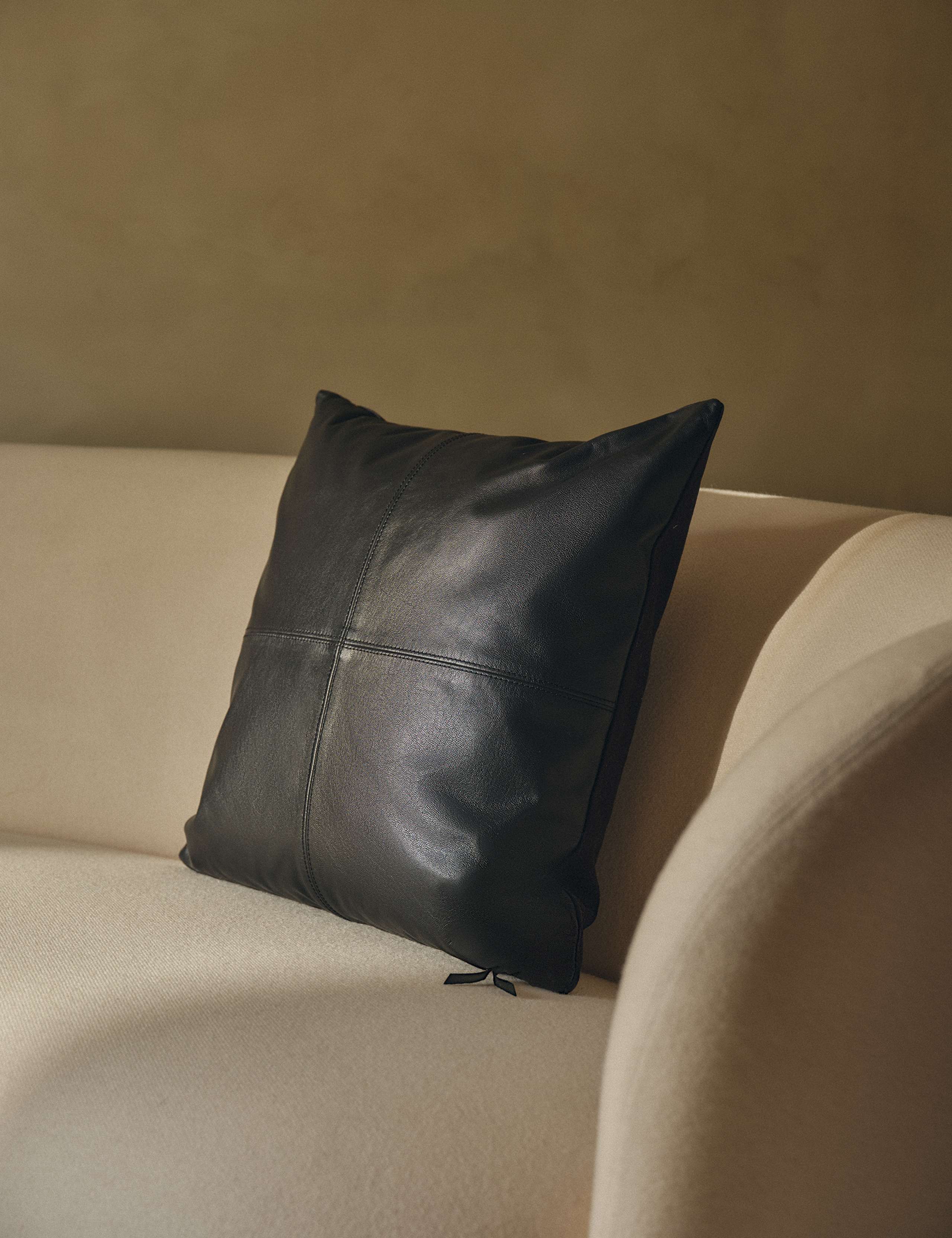 Leather panel cushion with feather filling 50cm (British brand)