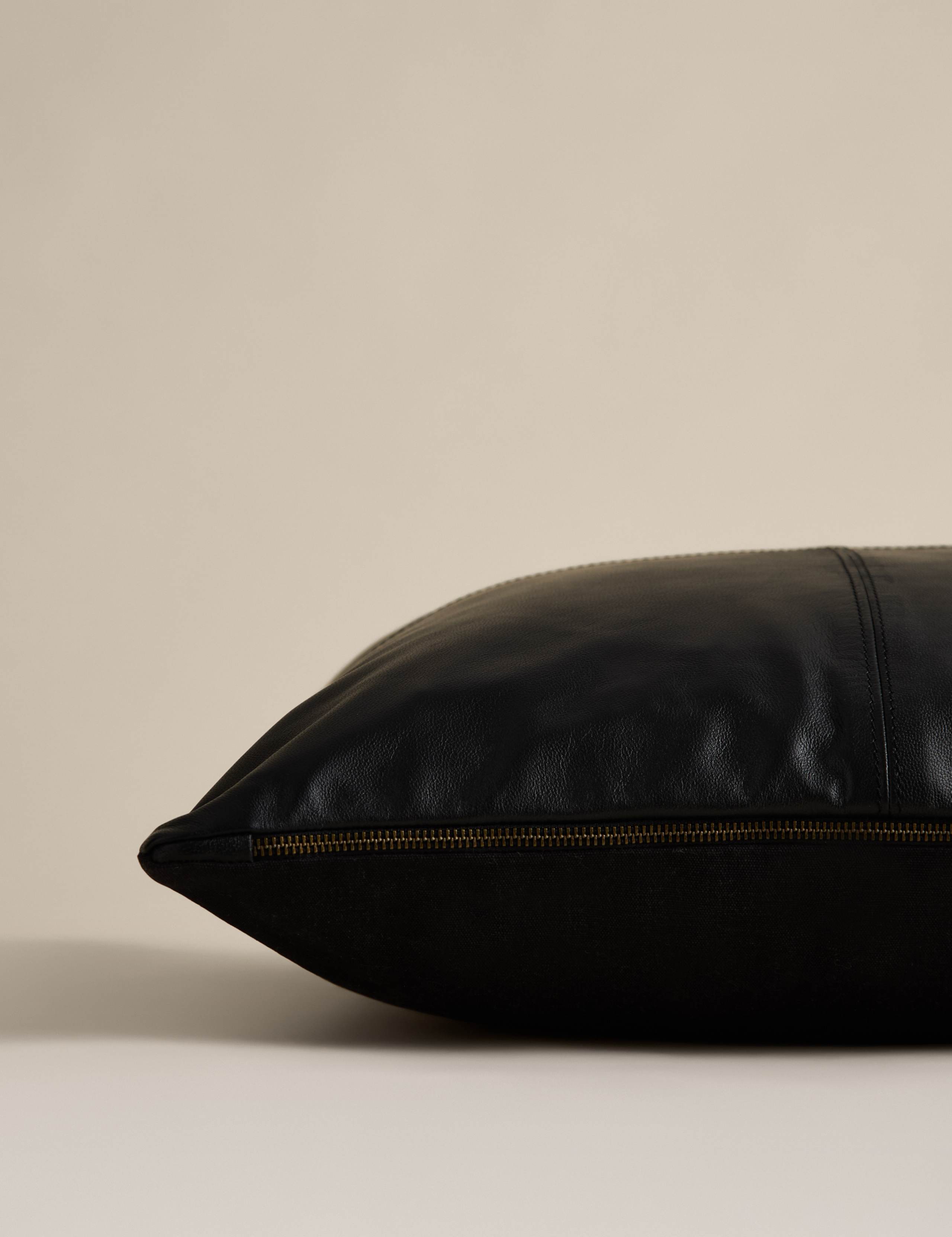 Leather panel cushion with feather filling 50cm (British brand)