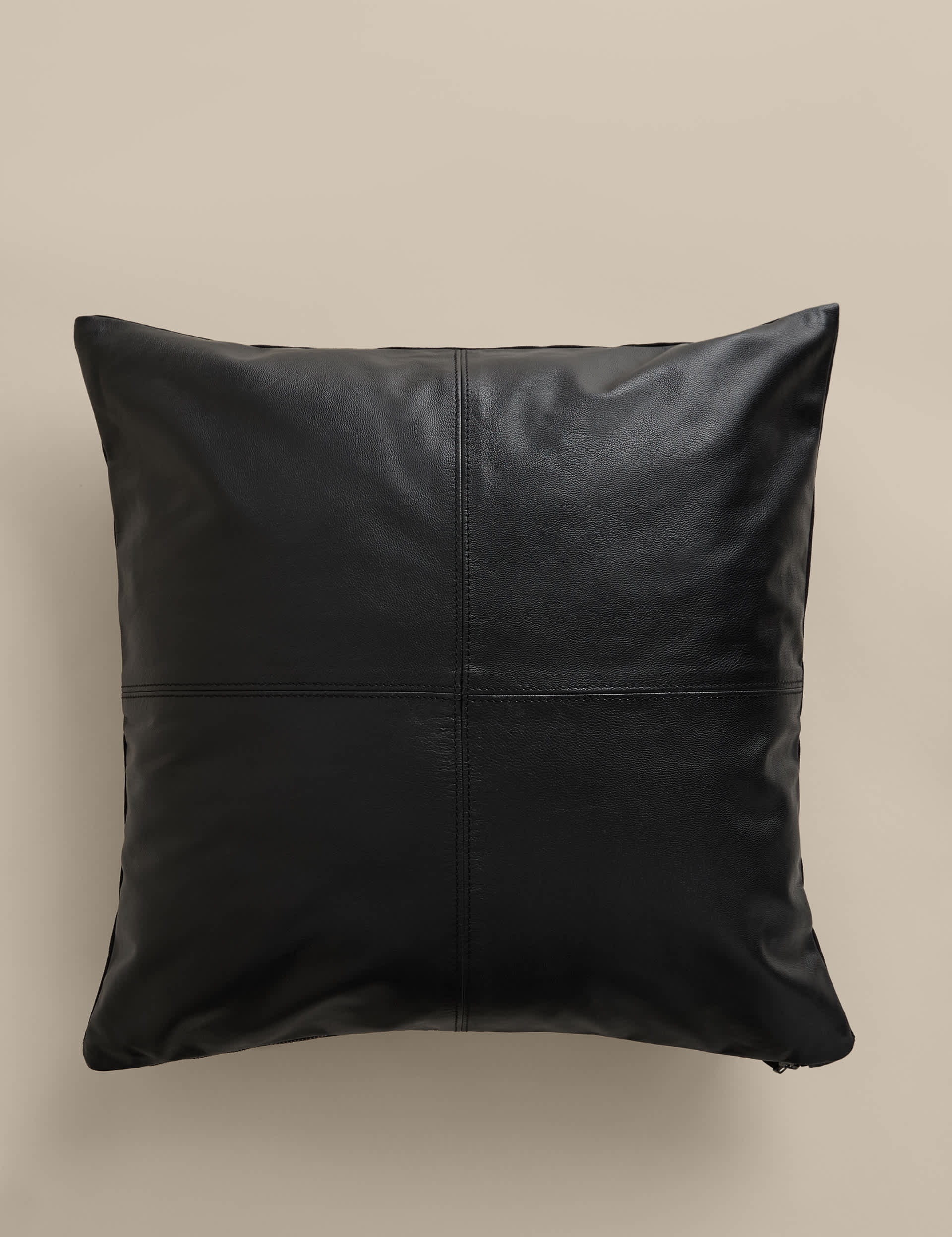 Leather panel cushion with feather filling 50cm (British brand)