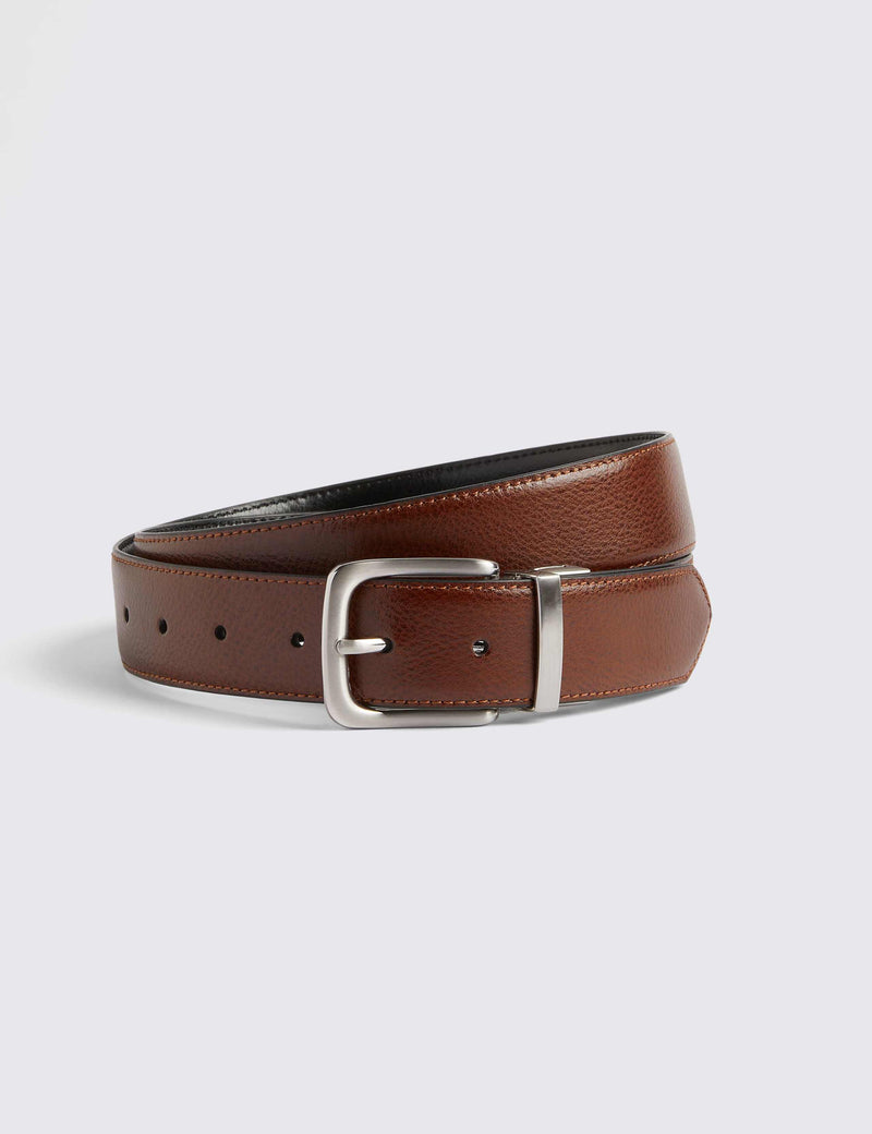 Moss reversible belt pebble-grain 27mm, imported from the UK