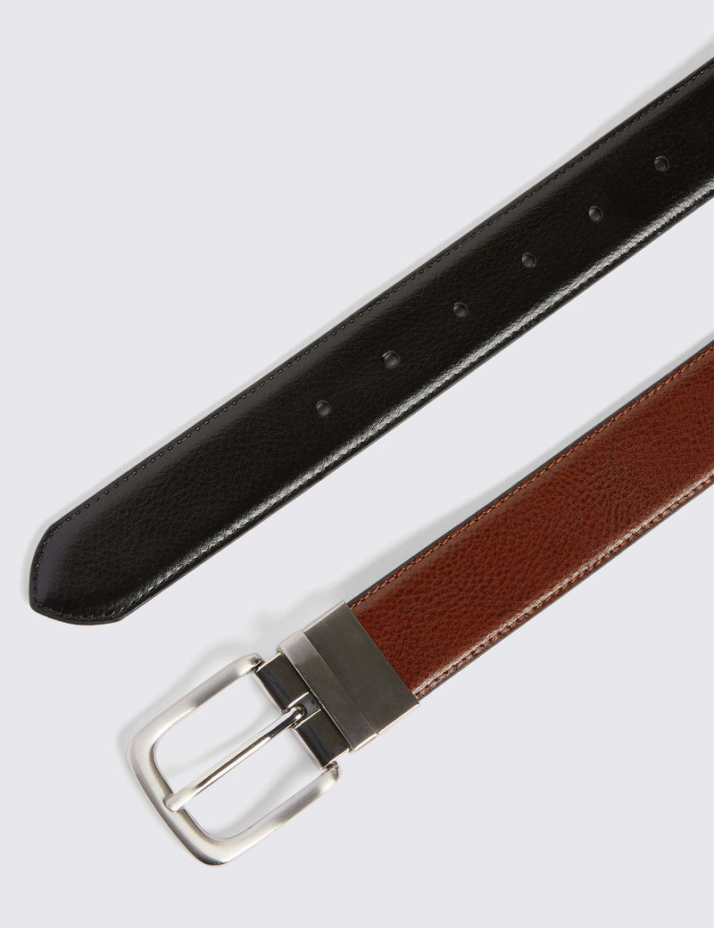 Moss reversible belt pebble-grain 27mm, imported from the UK