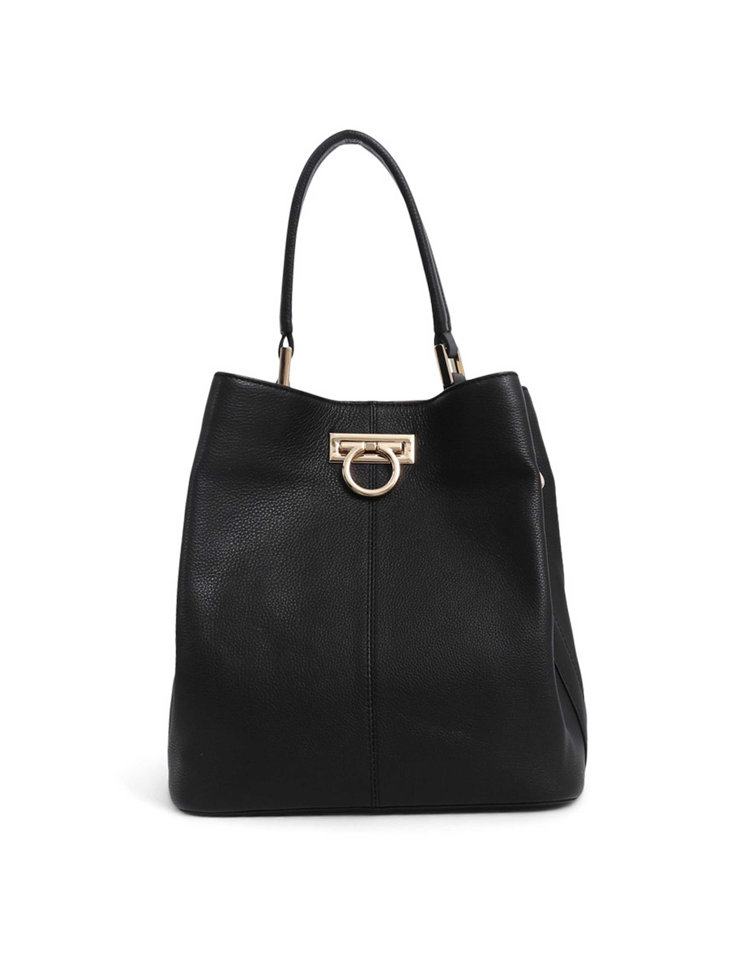 Jones Bootmaker leather shoulder bag with gold-tone hoop, imported from the UK