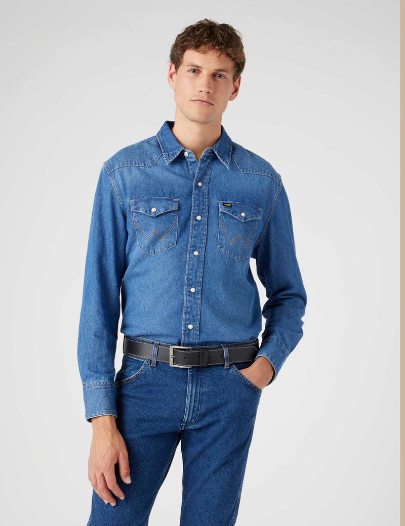 Wrangler leather belt with stitch detail, UK version