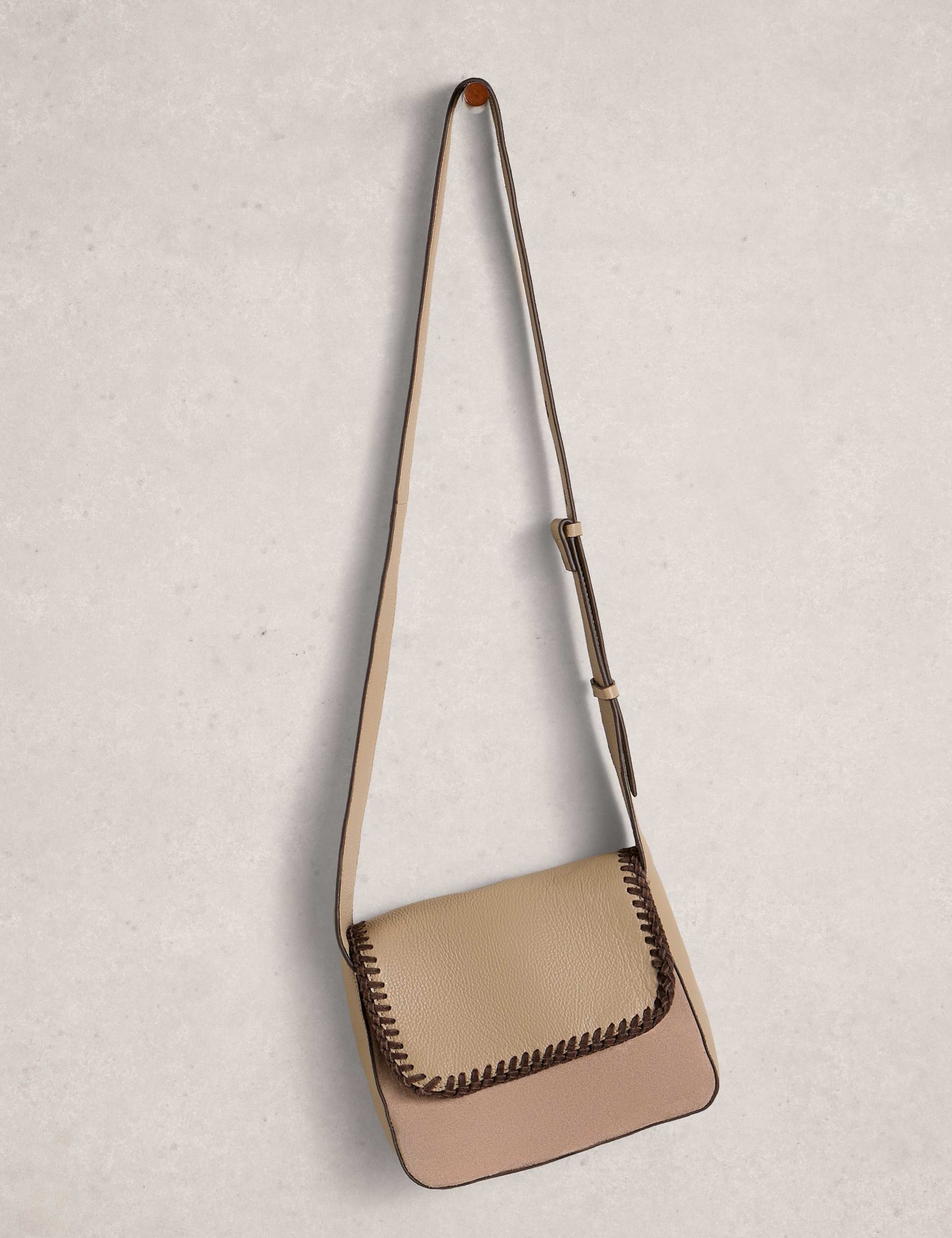 White Stuff leather satchel stitch detail cross body bag (British brand)