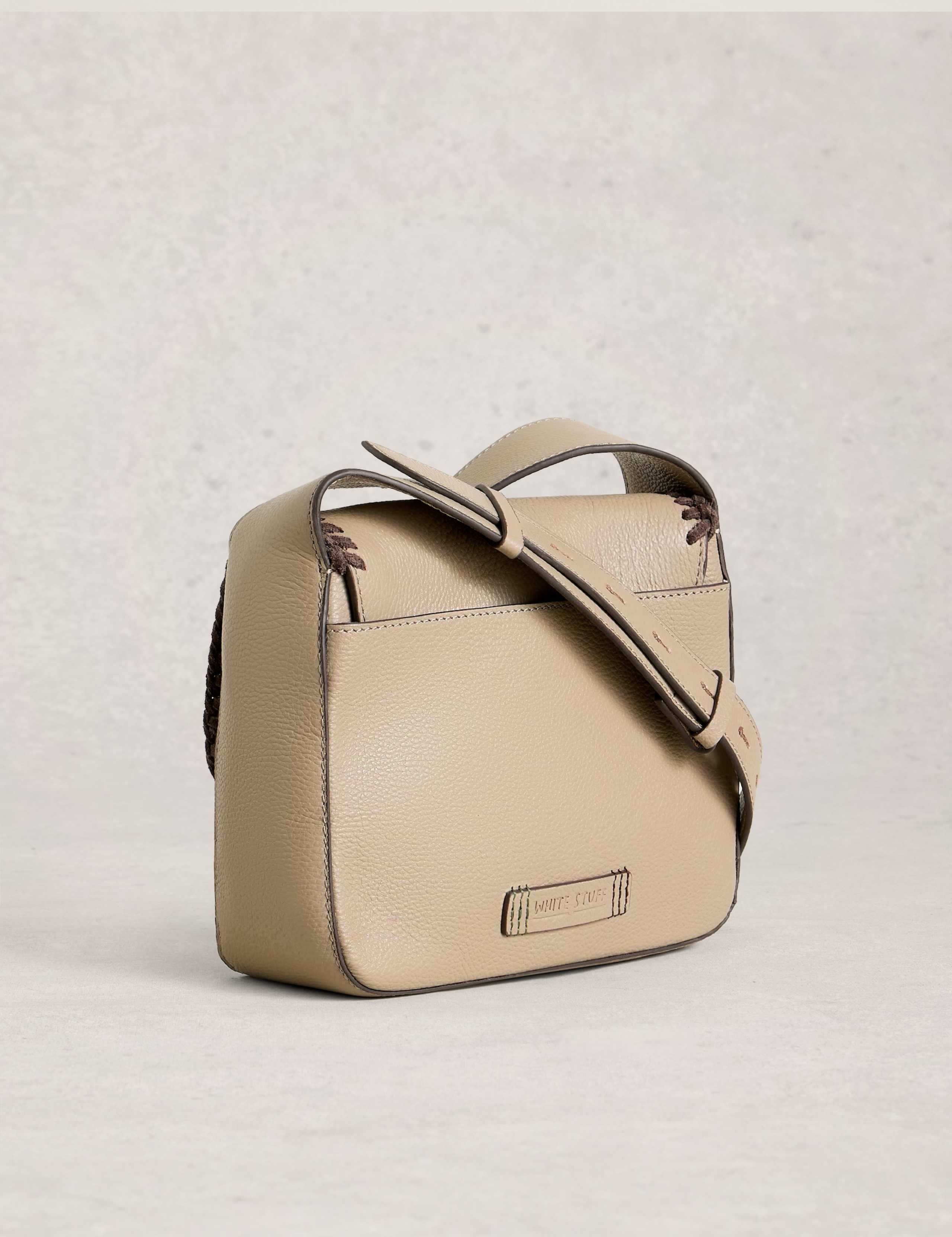 White Stuff leather satchel stitch detail cross body bag (British brand)
