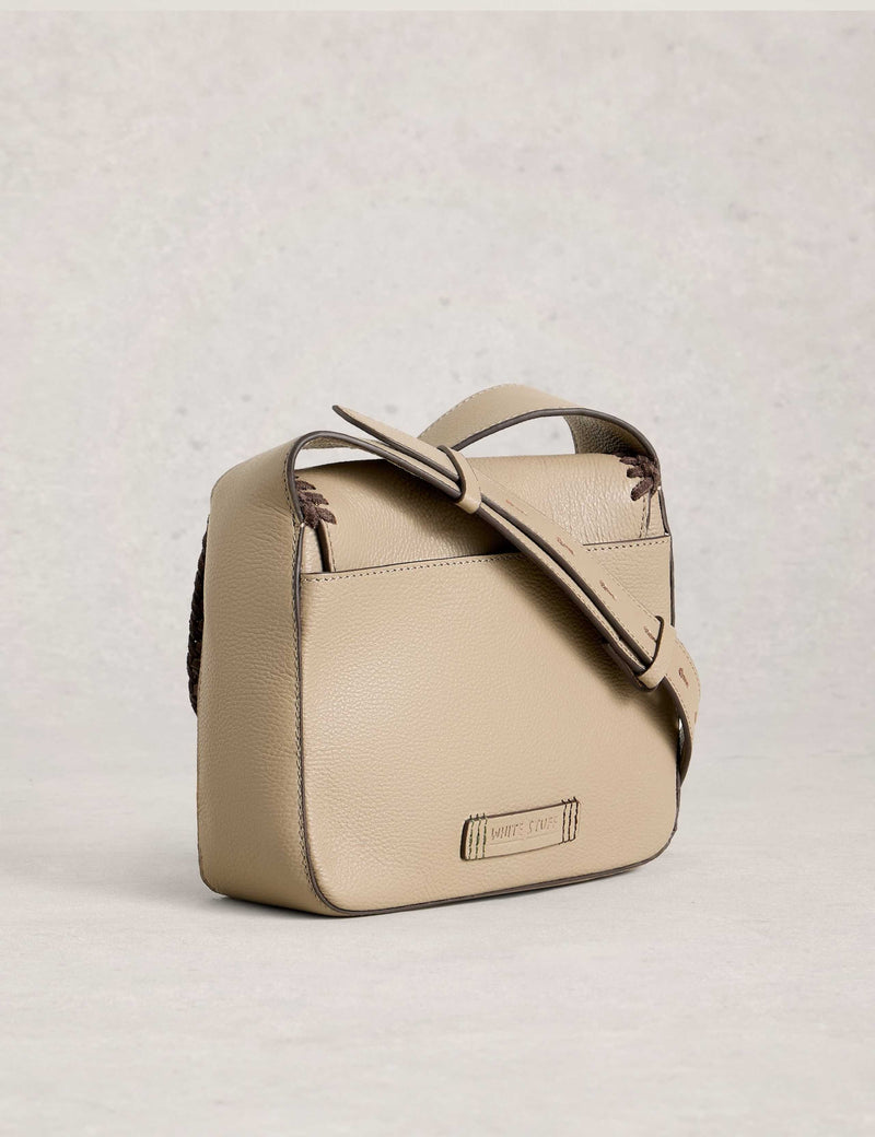 White Stuff leather satchel stitch detail cross body bag (British brand)